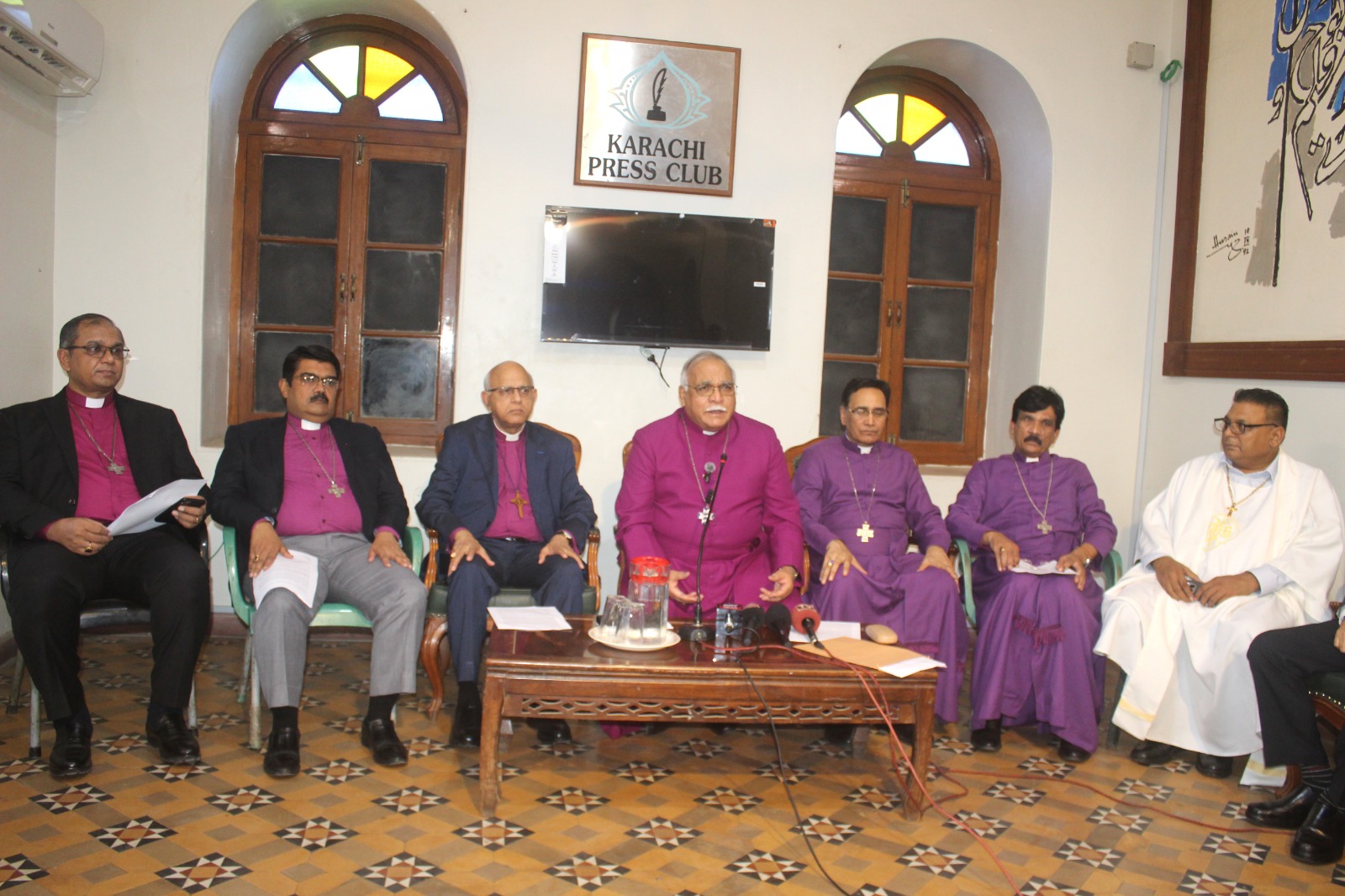 Archbishop Dr Azad Marshall and Christian leaders discuss the proposed Sindh Christian Family Laws Bill in Karachi.