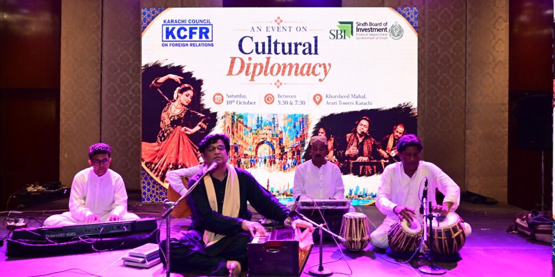 Guests attend a KCFR cultural diplomacy event featuring Pakistani art, music, dance, poetry and Balochi Zardozi.