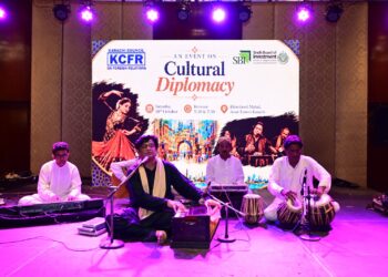 Guests attend a KCFR cultural diplomacy event featuring Pakistani art, music, dance, poetry and Balochi Zardozi.