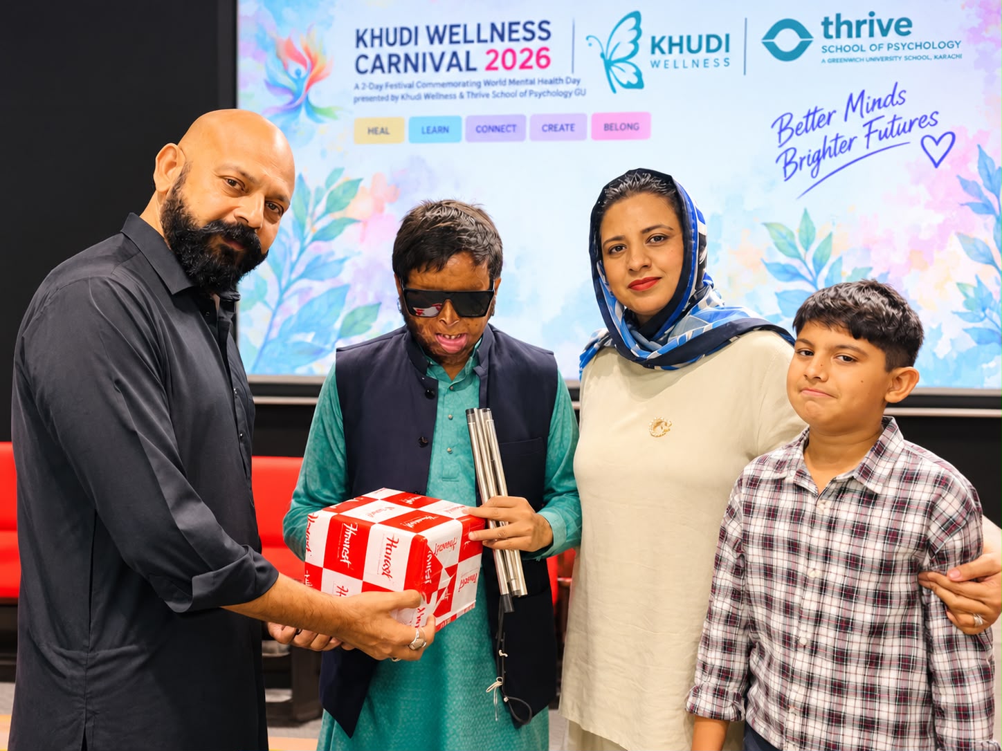 Speakers, students and community participants at the Khudi Wellness Carnival 2026 in Karachi.