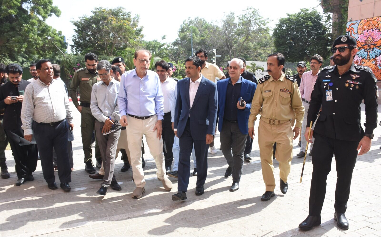 Commissioner Karachi Syed Hassan Naqvi and Arts Council officials discuss security and event arrangements for World Culture Festival 2026.