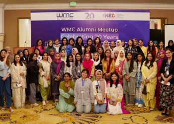 Women Media Center alumni and senior journalists attend the organisation’s 20th anniversary event in Karachi.