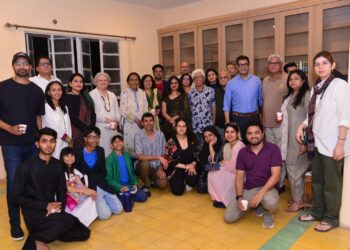 Audience members attend the Pakistan premiere of Crones: A Celebration, a documentary about ageing women, at Theakada in Karachi.