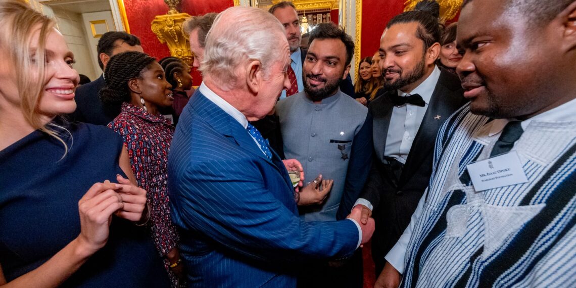 Pakistani youth leaders Danish Sohail and Joshua Dilawar at the QECT 100 Young Leaders reception in London.