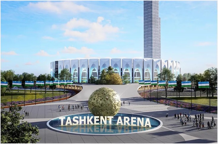 Planned urban development of New Tashkent in Uzbekistan, featuring modern infrastructure, residential areas and green spaces