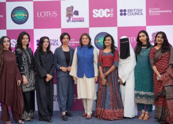 Sharmeen Obaid-Chinoy and participants at the Patakha Pictures five-year celebration and 2026 Claim the Frame event in Karachi.