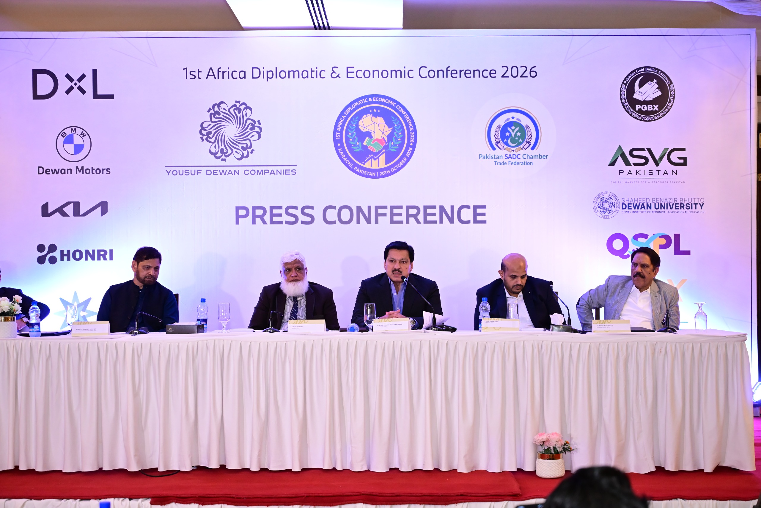 Pakistan SADC Chamber Trade Federation officials at a Karachi press conference ahead of the Africa Diplomatic and Economic Conference.