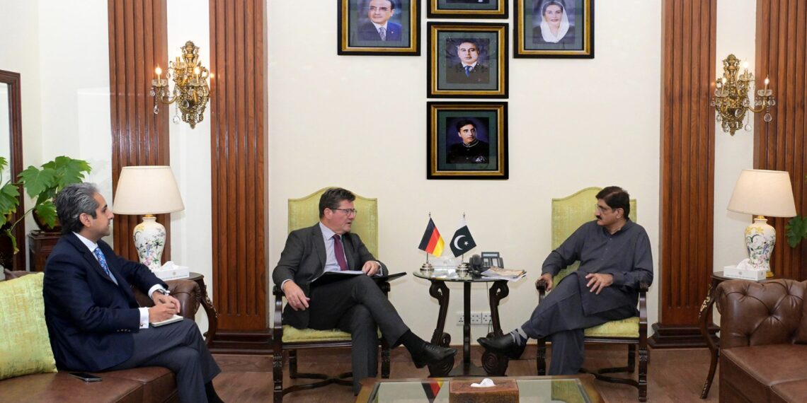 Sindh Chief Minister Murad Ali Shah and German Consul General Thomas E. Schultze discuss water management, agriculture and investment cooperation.