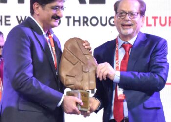 Sindh Chief Minister Murad Ali Shah, Arts Council President Muhammad Ahmed Shah and international guests at the opening ceremony of the World Culture Festival Karachi 2026.