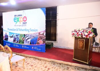 Consul General of Sri Lanka in Karachi Sanjeewa Pattiwila addresses participants during a media briefing promoting Sri Lanka Expo 2027.
