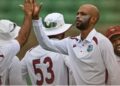 Bangladesh and West Indies players compete during the Test match at the Shere Bangla National Stadium in Mirpur.