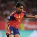 Lamine Yamal celebrates after scoring Spain's opening goal against Czechia.