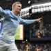 Erling Haaland celebrates for Manchester City during the match against Ipswich Town.