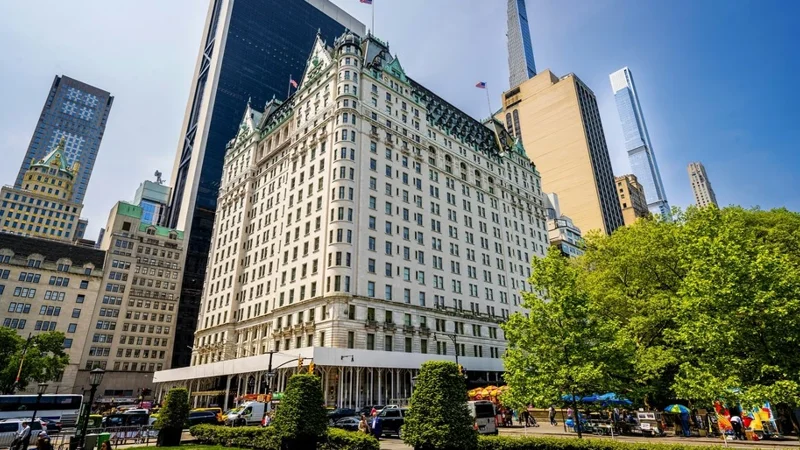 The historic Plaza Hotel overlooking Central Park in New York City.