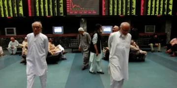 Pakistan Stock Exchange trading activity as the KSE-100 Index declines during the week.