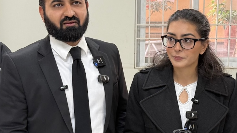 Human rights lawyer Imaan Mazari-Hazir and Hadi Ali Chattha in connection with their anti-terrorism court case in Islamabad.