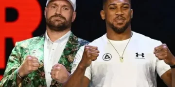 Tyson Fury and Anthony Joshua ahead of their scheduled heavyweight boxing fight at Cardiff’s Principality Stadium