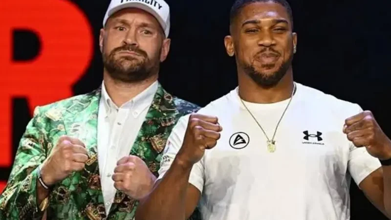 Tyson Fury and Anthony Joshua ahead of their scheduled heavyweight boxing fight at Cardiff’s Principality Stadium