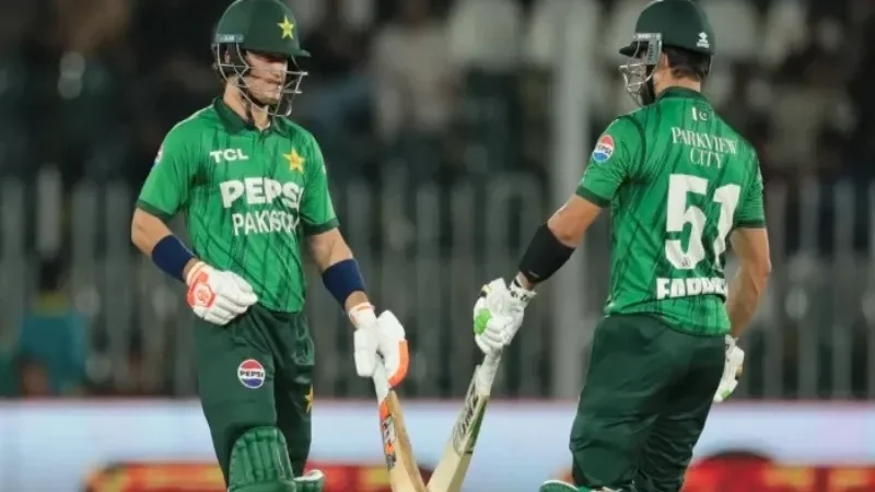 Pakistan batter Maaz Sadaqat celebrates his explosive innings against Sri Lanka in the second T20I