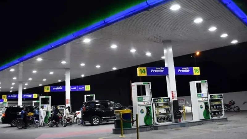 Fuel pump dispensing petrol as Pakistan announces revised petrol and diesel prices.