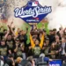Milwaukee Brewers players celebrate a World Series victory over the Tampa Bay Rays at Tropicana Field