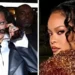 Rihanna wearing bold red eyeliner along her lower waterline at Paris Fashion Week