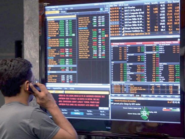 Pakistan Stock Exchange trading board as KSE-100 index declines in intraday trading.