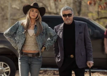 Sylvester Stallone and daughter Scarlet Rose Stallone, who plays Spencer in the crime drama Tulsa King.
