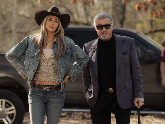 Sylvester Stallone and daughter Scarlet Rose Stallone, who plays Spencer in the crime drama Tulsa King.