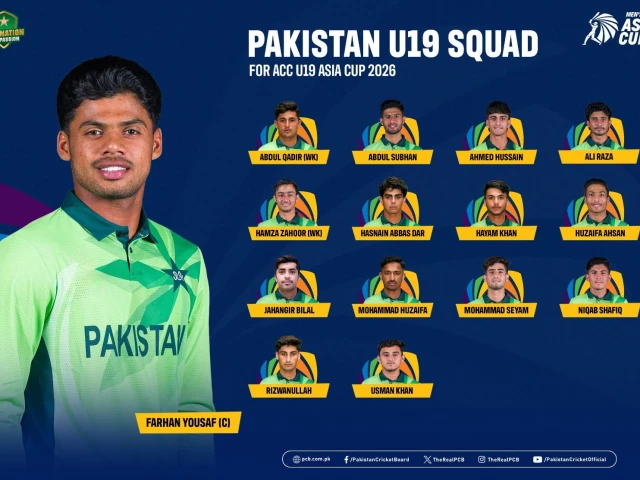 Pakistan U19 cricket squad led by Farhan Yousuf for the ACC Men’s U19 Asia Cup 2026 in Oman.